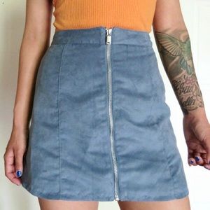 Powder Blue Vegan Suede Zip Skirt